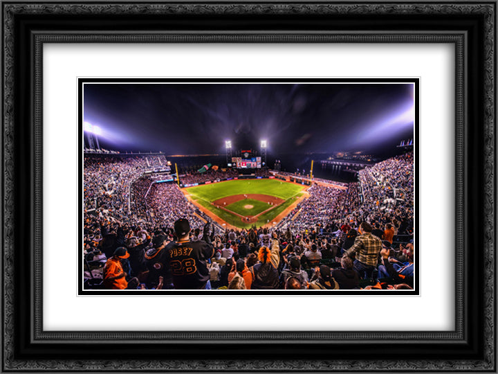 AT&T Park 24x18 Black Ornate Wood Framed Art Print Poster with Double Matting