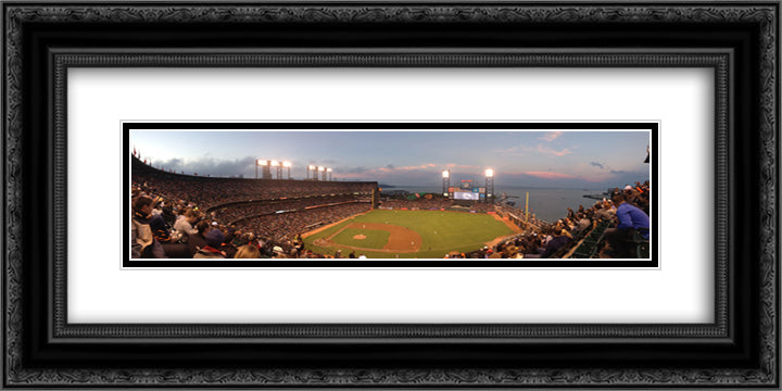 AT&T Park 24x12 Black Ornate Wood Framed Art Print Poster with Double Matting