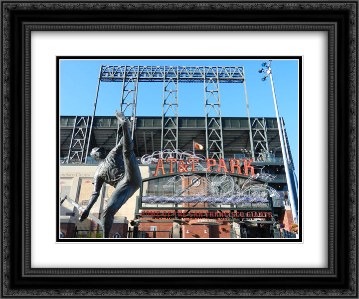 AT&T Park 24x20 Black Ornate Wood Framed Art Print Poster with Double Matting