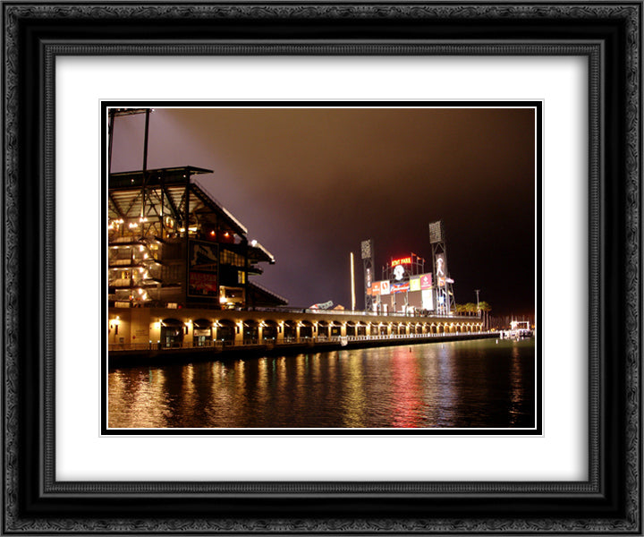 AT&T Park 24x20 Black Ornate Wood Framed Art Print Poster with Double Matting