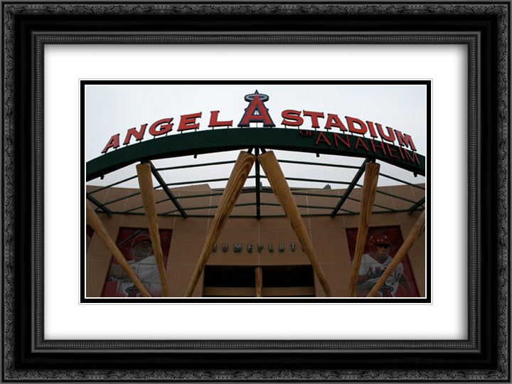 Angel Stadium of Anaheim 24x18 Black Ornate Wood Framed Art Print Poster with Double Matting