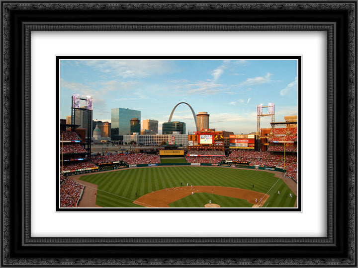 Busch Stadium 24x18 Black Ornate Wood Framed Art Print Poster with Double Matting