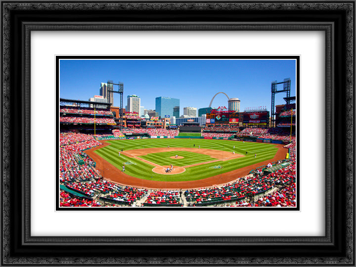 Busch Stadium 24x18 Black Ornate Wood Framed Art Print Poster with Double Matting