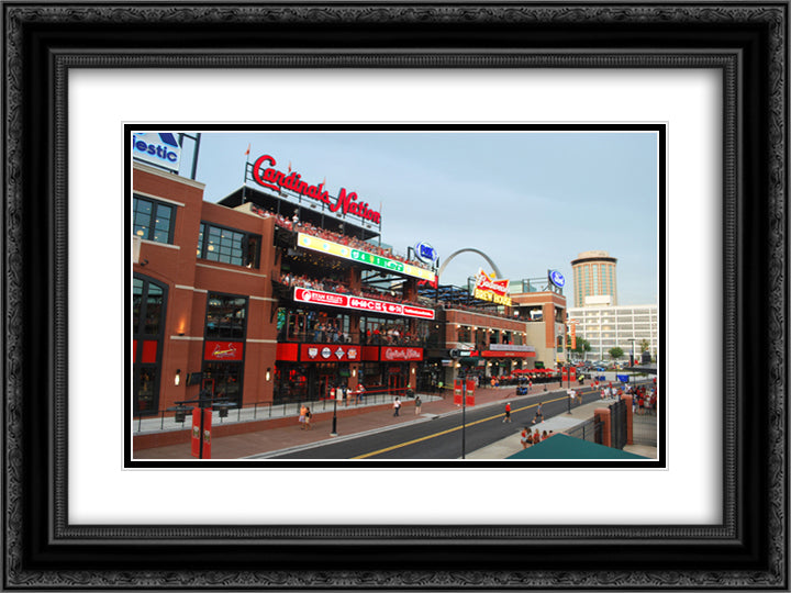 Busch Stadium 24x18 Black Ornate Wood Framed Art Print Poster with Double Matting