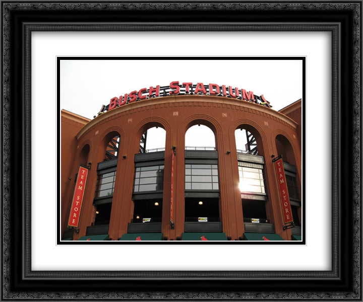 Busch Stadium 24x20 Black Ornate Wood Framed Art Print Poster with Double Matting