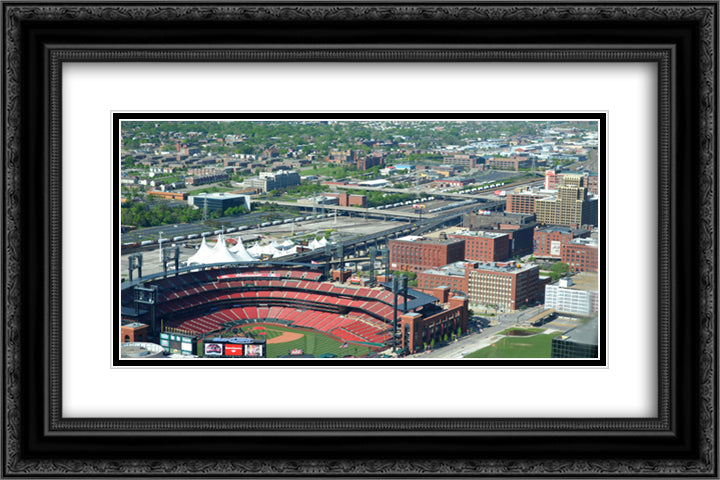 Busch Stadium 24x16 Black Ornate Wood Framed Art Print Poster with Double Matting