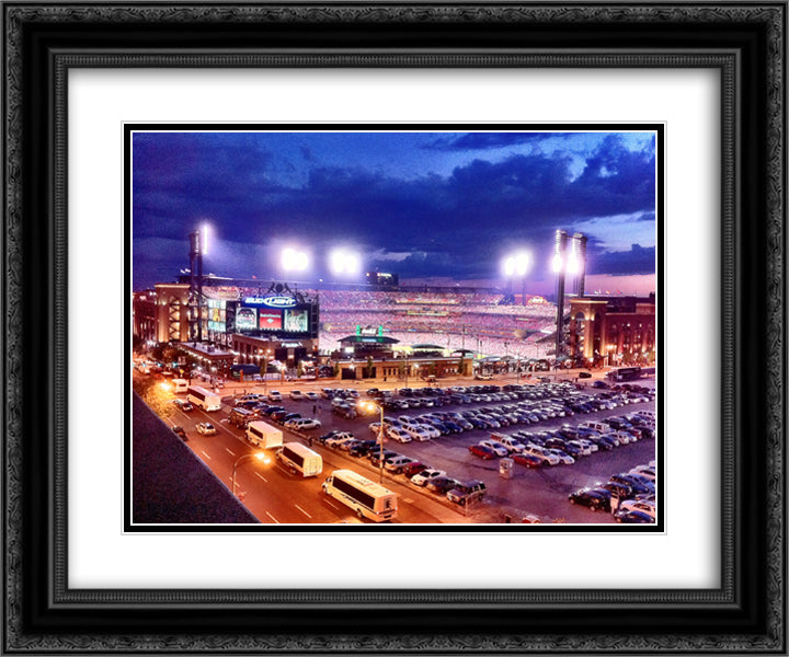 Busch Stadium 24x20 Black Ornate Wood Framed Art Print Poster with Double Matting