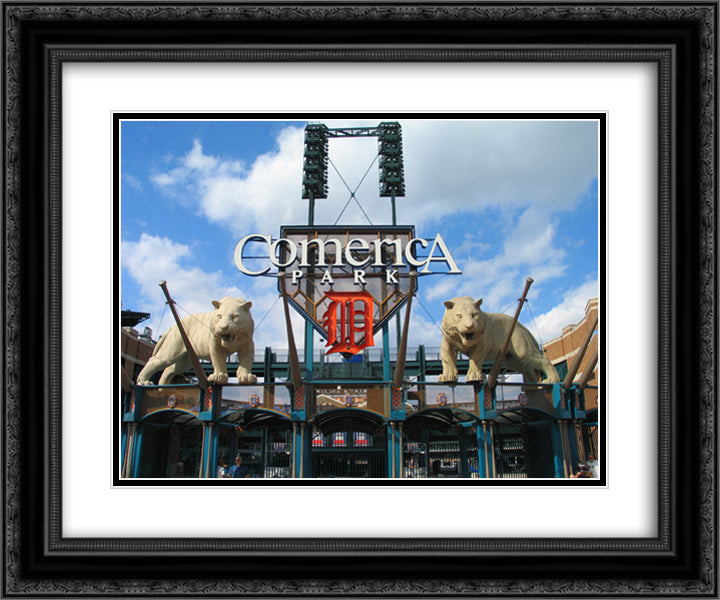 Comerica Park 24x20 Black Ornate Wood Framed Art Print Poster with Double Matting