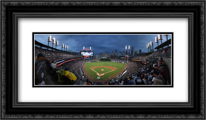 Comerica Park 24x14 Black Ornate Wood Framed Art Print Poster with Double Matting