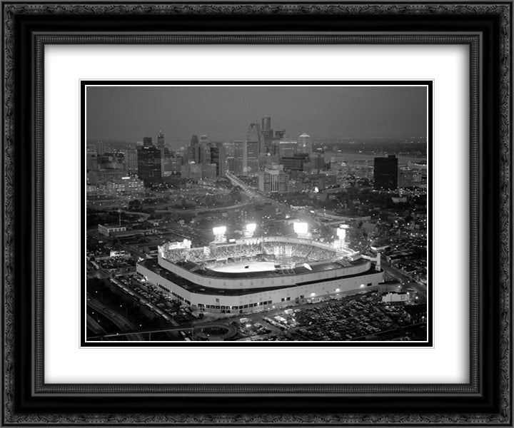 Old Tiger Stadium 24x20 Black Ornate Wood Framed Art Print Poster with Double Matting