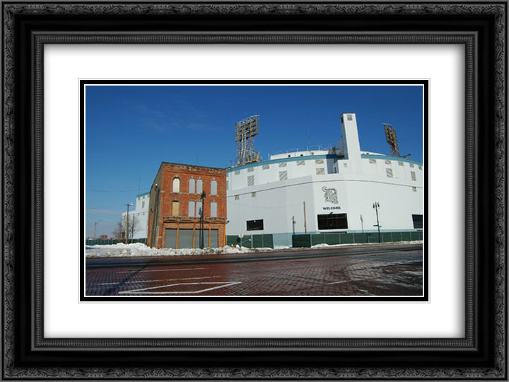 Old Tiger Stadium 24x18 Black Ornate Wood Framed Art Print Poster with Double Matting
