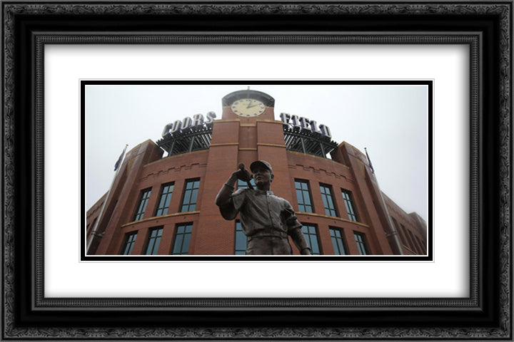 Coors Field 24x16 Black Ornate Wood Framed Art Print Poster with Double Matting