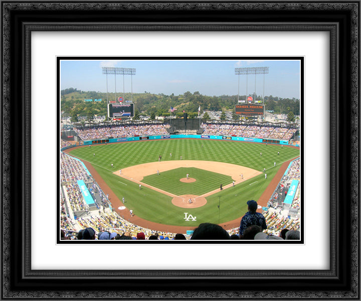 Dodger Stadium 24x20 Black Ornate Wood Framed Art Print Poster with Double Matting