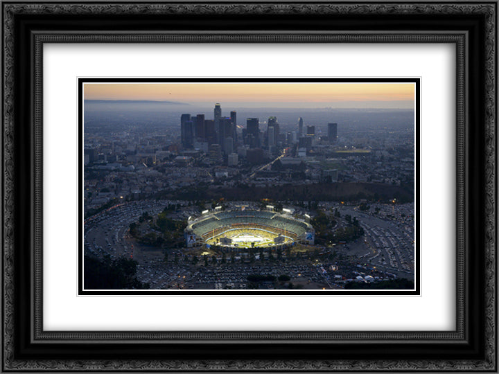 Dodger Stadium 24x18 Black Ornate Wood Framed Art Print Poster with Double Matting