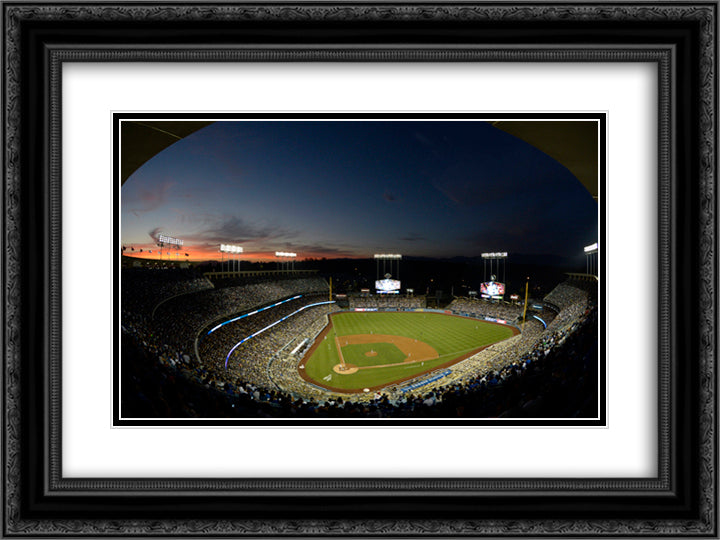 Dodger Stadium 24x18 Black Ornate Wood Framed Art Print Poster with Double Matting