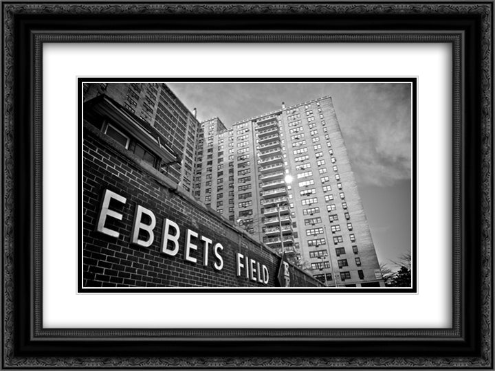 Ebbets Field 24x18 Black Ornate Wood Framed Art Print Poster with Double Matting