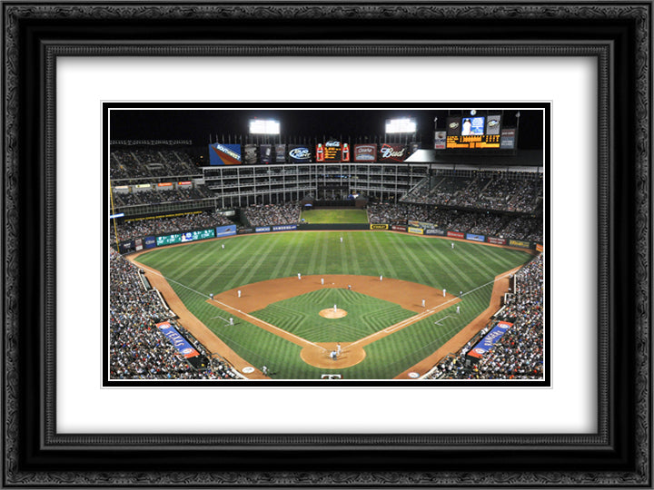 Globe Life Park in Arlington 24x18 Black Ornate Wood Framed Art Print Poster with Double Matting