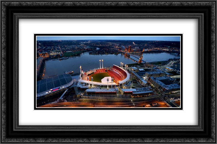 Great American Ballpark 24x16 Black Ornate Wood Framed Art Print Poster with Double Matting