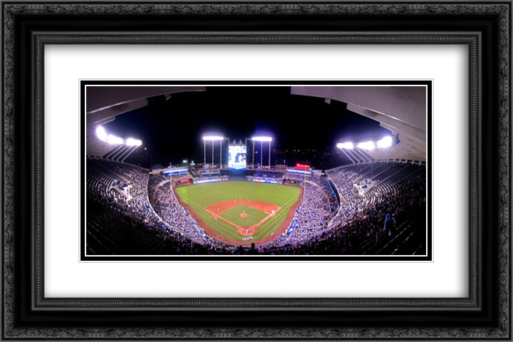 Kauffman Stadium 24x16 Black Ornate Wood Framed Art Print Poster with Double Matting