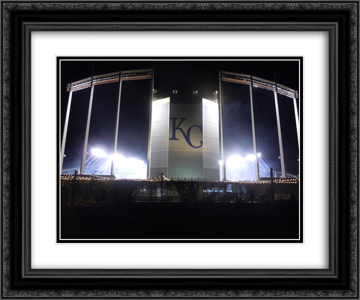 Kauffman Stadium 24x20 Black Ornate Wood Framed Art Print Poster with Double Matting