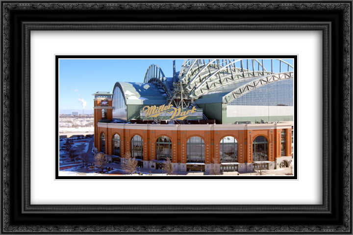 Miller Park 24x16 Black Ornate Wood Framed Art Print Poster with Double Matting