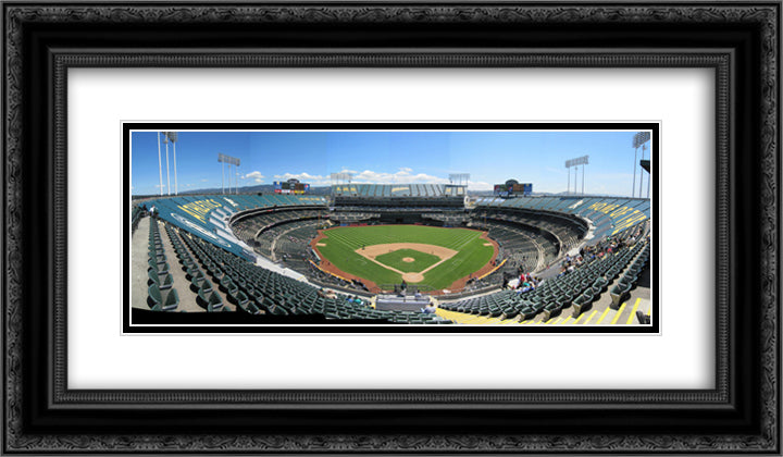 Oakland Coliseum 24x14 Black Ornate Wood Framed Art Print Poster with Double Matting