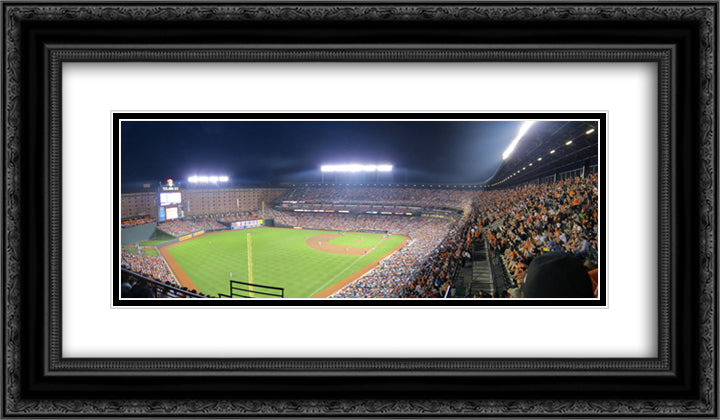 Camden Yards 24x14 Black Ornate Wood Framed Art Print Poster with Double Matting
