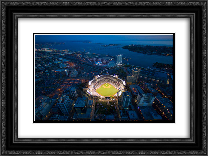Petco Park 24x18 Black Ornate Wood Framed Art Print Poster with Double Matting