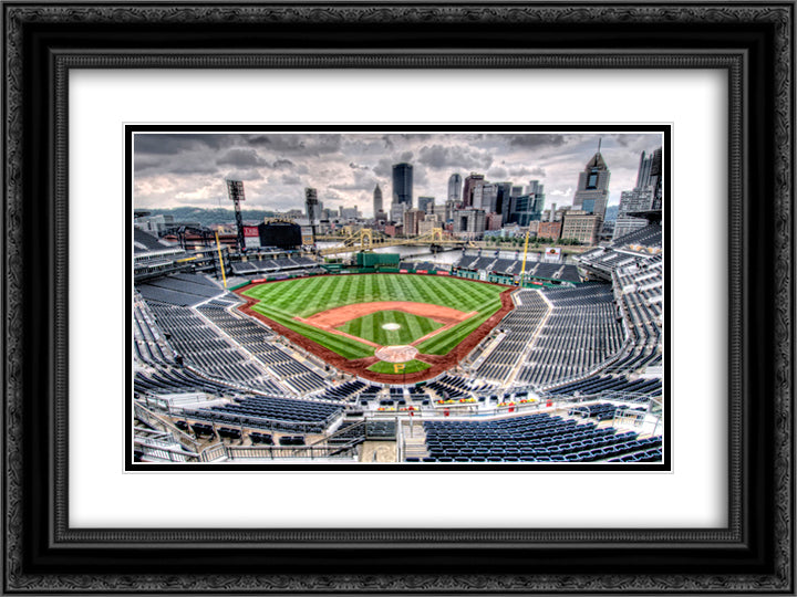 PNC Park 24x18 Black Ornate Wood Framed Art Print Poster with Double Matting
