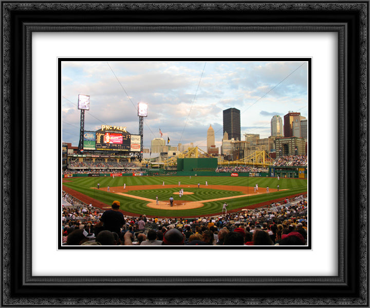 PNC Park 24x20 Black Ornate Wood Framed Art Print Poster with Double Matting