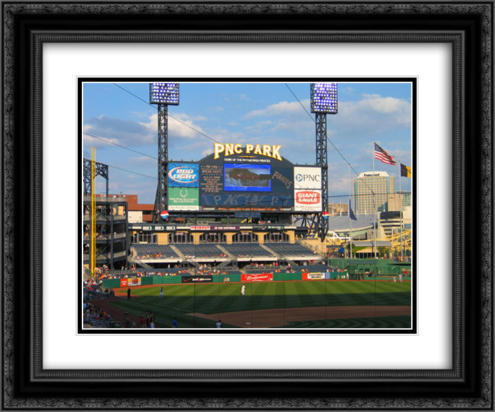 PNC Park 24x20 Black Ornate Wood Framed Art Print Poster with Double Matting