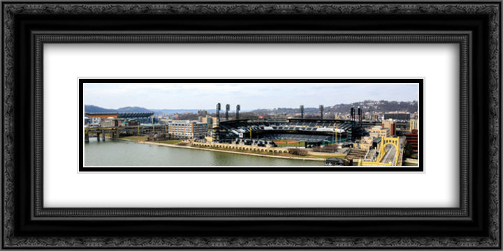 PNC Park 24x12 Black Ornate Wood Framed Art Print Poster with Double Matting