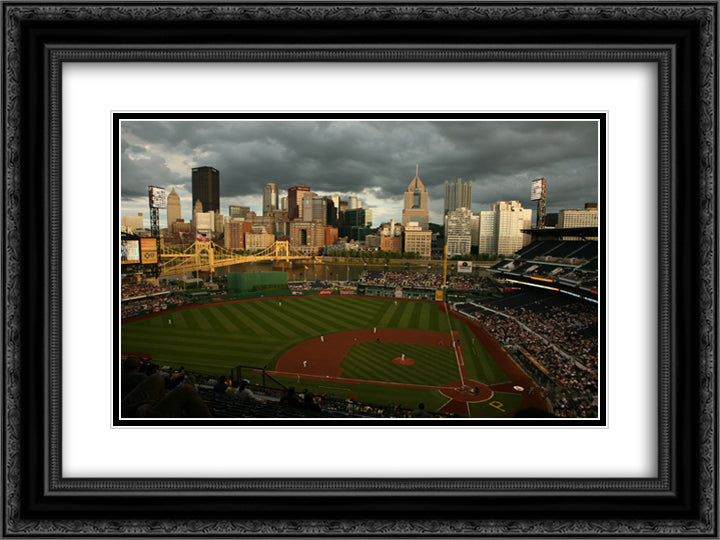 PNC Park 24x18 Black Ornate Wood Framed Art Print Poster with Double Matting
