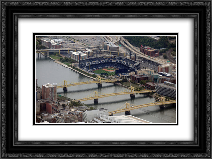 PNC Park 24x18 Black Ornate Wood Framed Art Print Poster with Double Matting