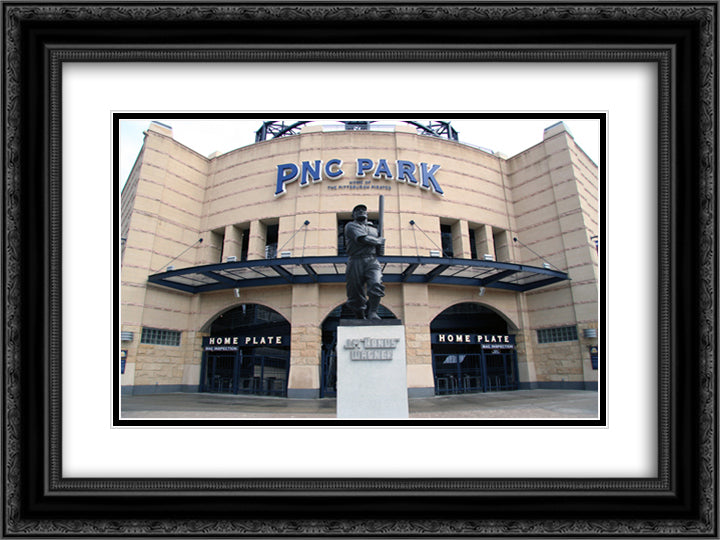 PNC Park 24x18 Black Ornate Wood Framed Art Print Poster with Double Matting