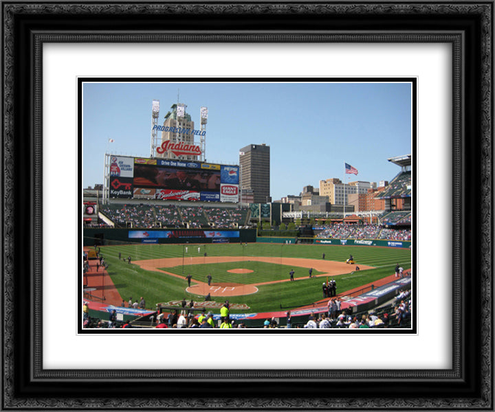Progressive Field 24x20 Black Ornate Wood Framed Art Print Poster with Double Matting