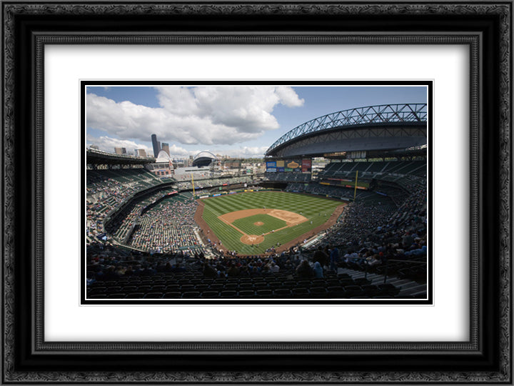 Safeco Field 24x18 Black Ornate Wood Framed Art Print Poster with Double Matting