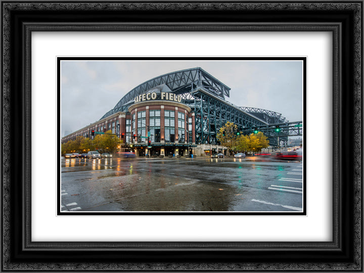 Safeco Field 24x18 Black Ornate Wood Framed Art Print Poster with Double Matting