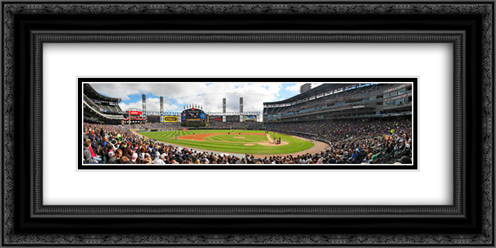 U.S. Cellular Field 24x12 Black Ornate Wood Framed Art Print Poster with Double Matting