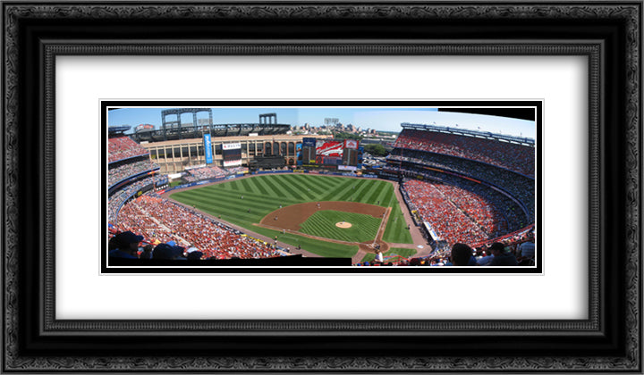 Shea Stadium 24x14 Black Ornate Wood Framed Art Print Poster with Double Matting