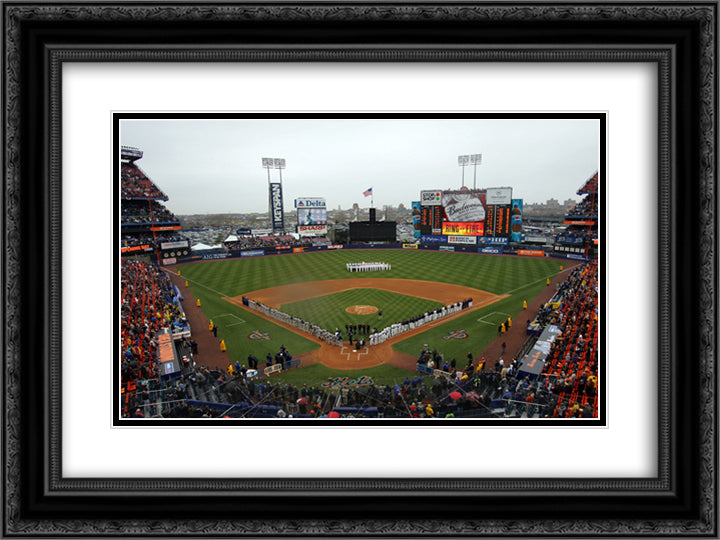 Shea Stadium 24x18 Black Ornate Wood Framed Art Print Poster with Double Matting