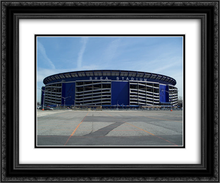 Shea Stadium 24x20 Black Ornate Wood Framed Art Print Poster with Double Matting