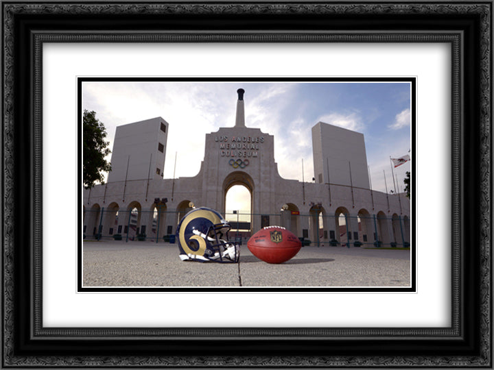 Los Angeles Memorial Coliseum 24x18 Black Ornate Wood Framed Art Print Poster with Double Matting
