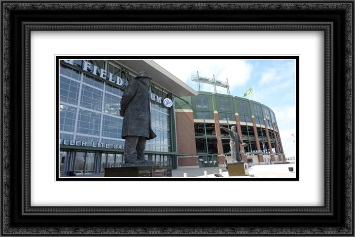 Lambeau Field 24x16 Black Ornate Wood Framed Art Print Poster with Double Matting