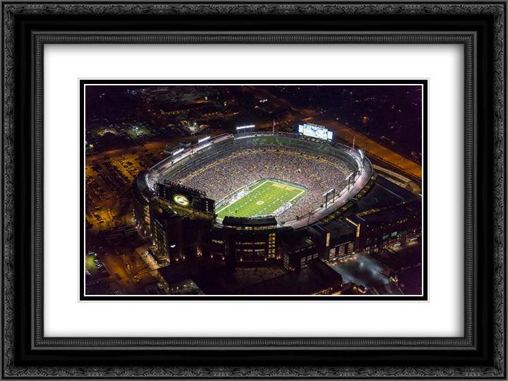 Lambeau Field 24x18 Black Ornate Wood Framed Art Print Poster with Double Matting