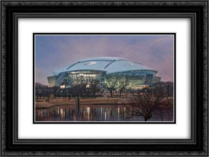 AT&T Stadium 24x18 Black Ornate Wood Framed Art Print Poster with Double Matting