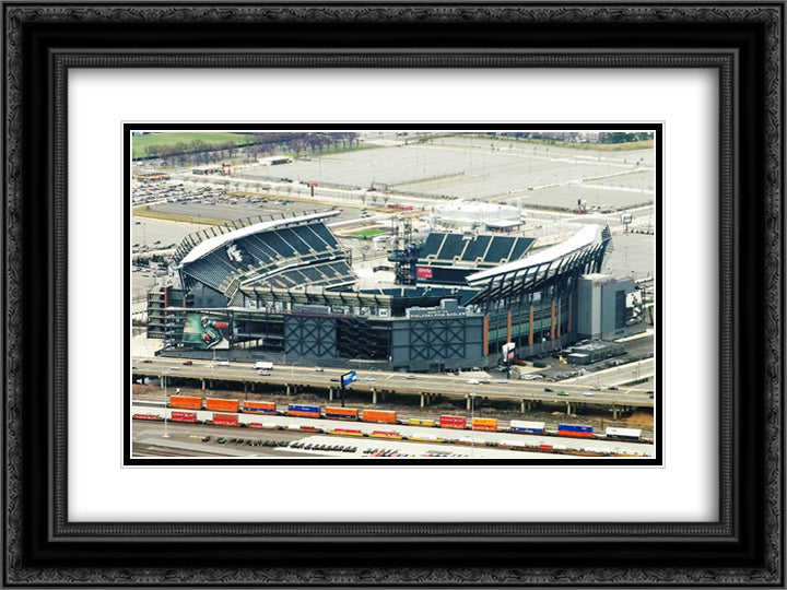 Lincoln Financial Field 24x18 Black Ornate Wood Framed Art Print Poster with Double Matting