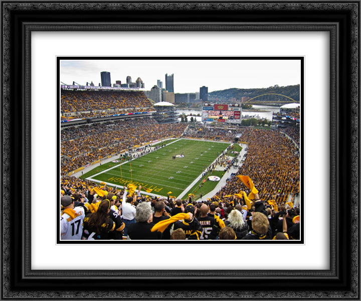 Heinz Field 24x20 Black Ornate Wood Framed Art Print Poster with Double Matting