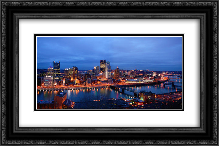 Heinz Field 24x16 Black Ornate Wood Framed Art Print Poster with Double Matting