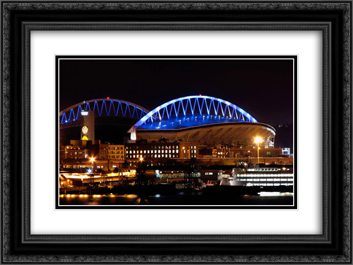 CenturyLink Field 24x18 Black Ornate Wood Framed Art Print Poster with Double Matting